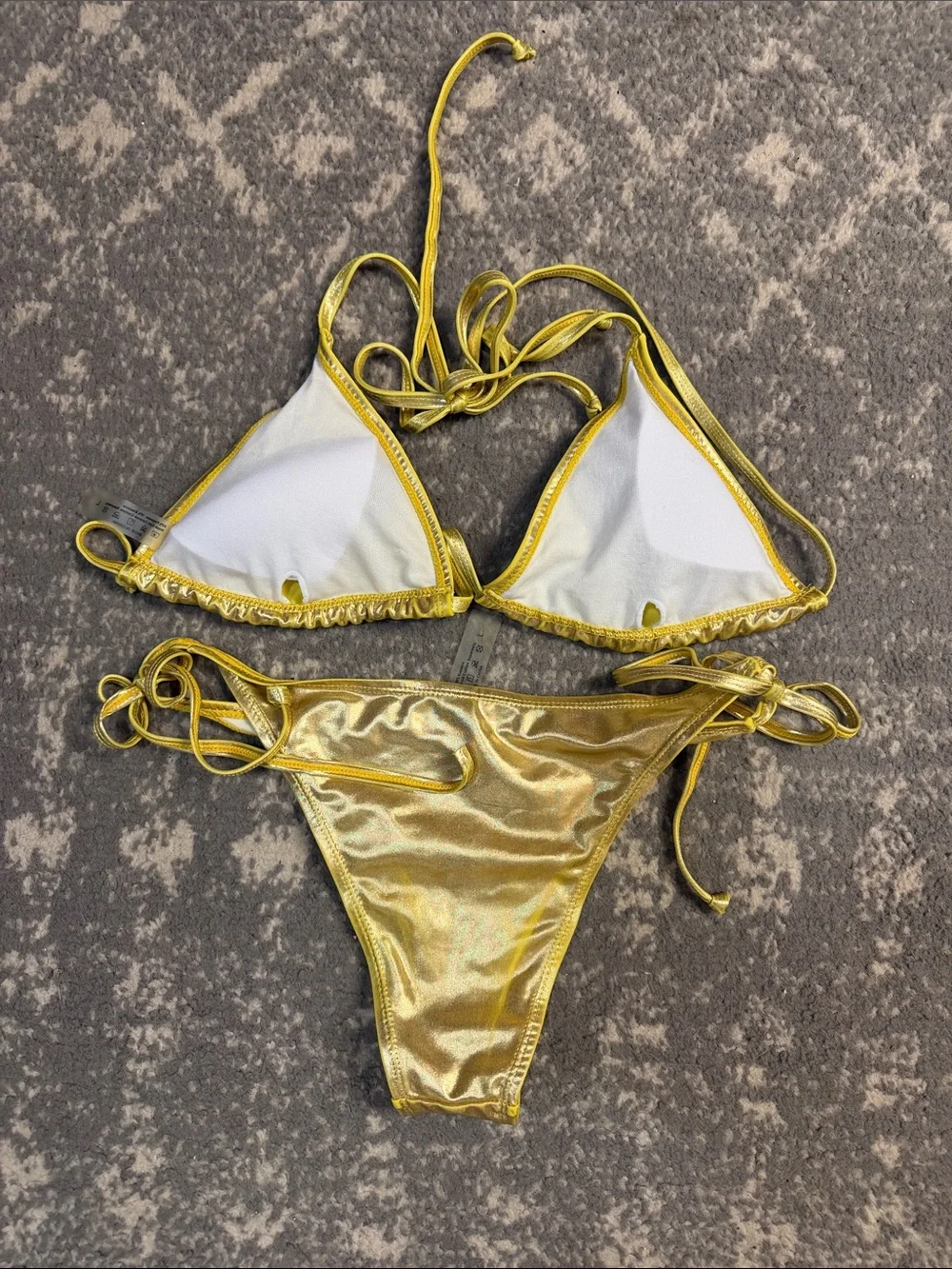 SHEIN Metallic Yellow Tie-Side Triangle Bikini